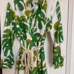 Farm Rio White Monstera Belted Button-front Romper size M